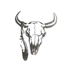 A drawing of an animal skull with horns.