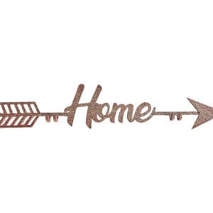 A sign that says home with an arrow.
