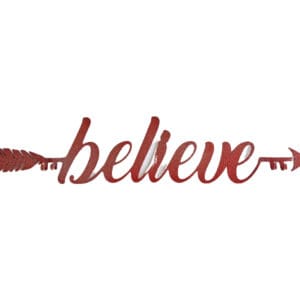 A red arrow with the word " believe " written in it.